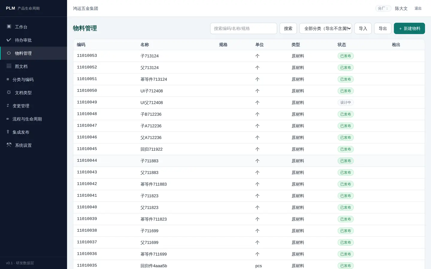 PLM 产品生命周期管理 · 界面截图
